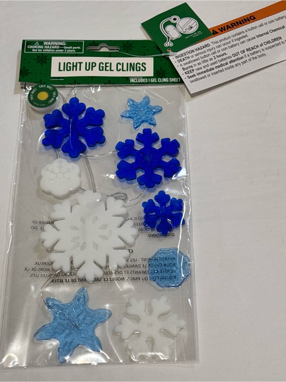 🌴 Light Up Gel Clings - Blue & White Snowflake Set
